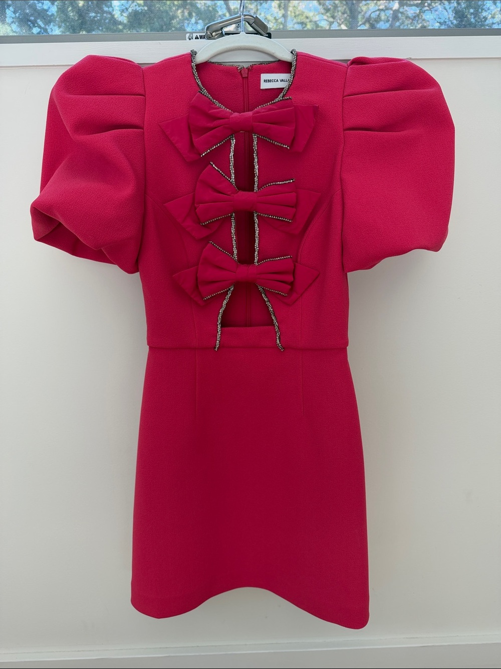 Rebecca Vallance Pink Katie Bow-Front Puff Sleeve Mini Dress